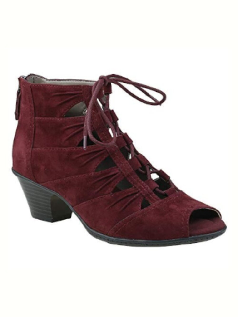 Earth Women's Aurora Peep Toe Goth Bootie Burgundy Wine Heels